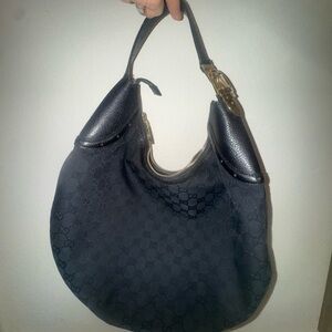 Gucci Black Signature Hobo Bag with Gold Accents
